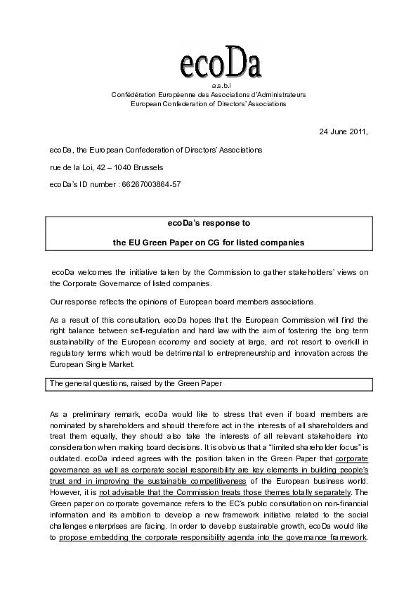 ecoda eu green paper on cg for listed companies 29 june 2011 final version