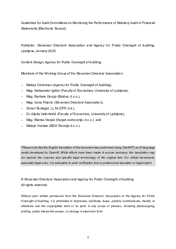 Guidelines for Audit Committees on Monitoring the Performance of Statutory Audit of Financial Statements