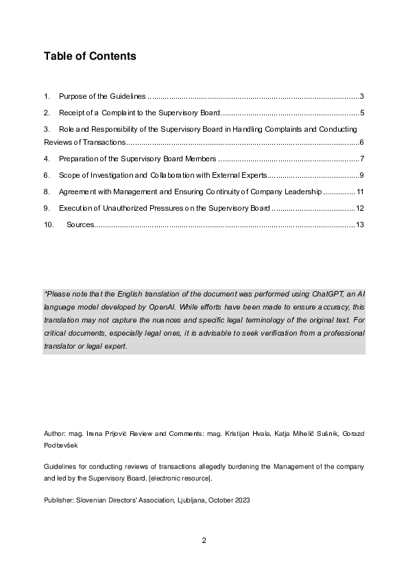Guidelines for Conducting Reviews of Transactions Allegedly Burdening the Management of the Company and Led by the Supervisory Board