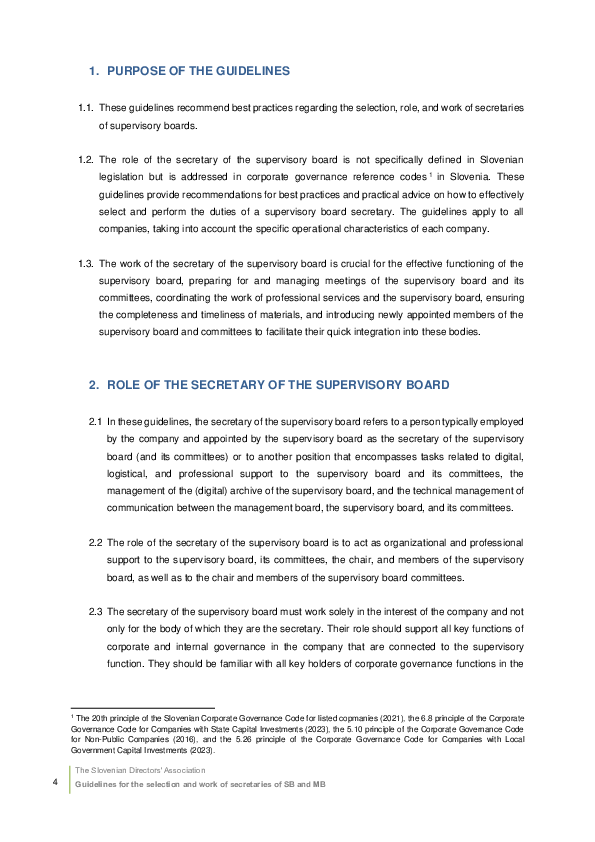 Guidelines for the Selection and Work of the Secretaries of Supervisory Boards