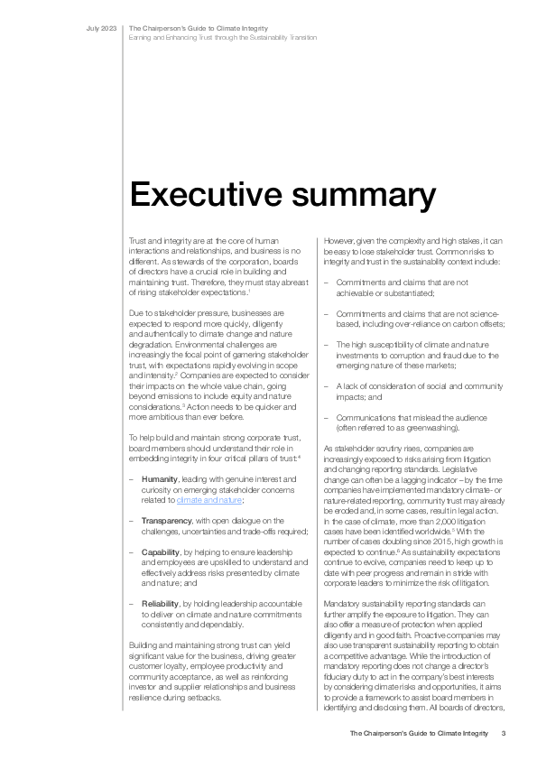 The Chairperson’s Guide to Climate Integrity Earning and Enhancing Trust through the Sustainability Transition