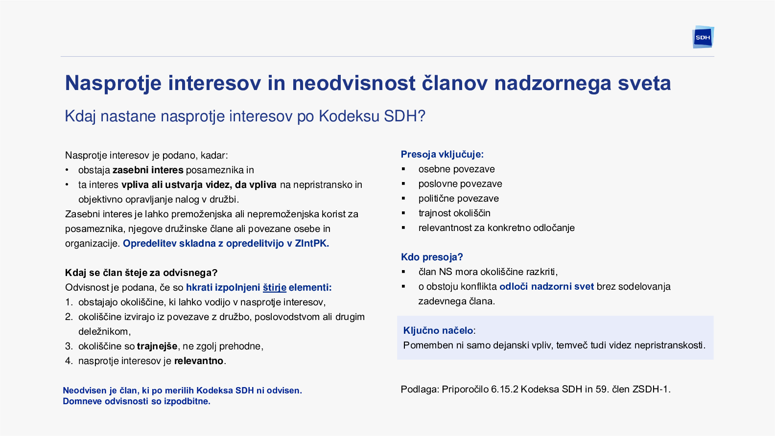 O neodvisnosti in nasprotju interesov z vidika SDH