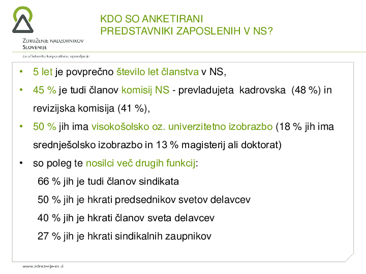 Korporativno upravljanje in soupravljanje zaposlenih - rezultati ankete ZNS