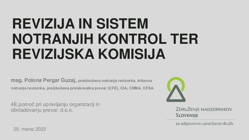 Revizija in sistem notranjih kontrol ter revizijska komisija