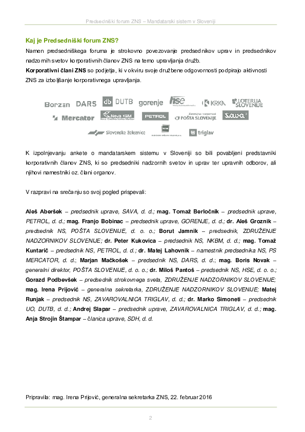 Mandatarski sistem - Poročilo Predsedniškega foruma ZNS