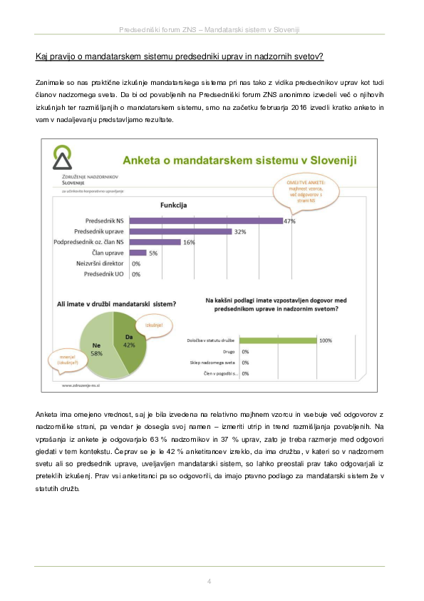 Mandatarski sistem - Poročilo Predsedniškega foruma ZNS