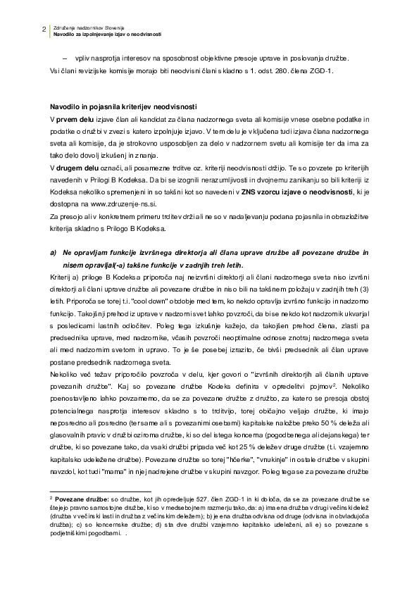 Izjava o neodvisnost člana NS - NAVODILO za izpolnjevanje