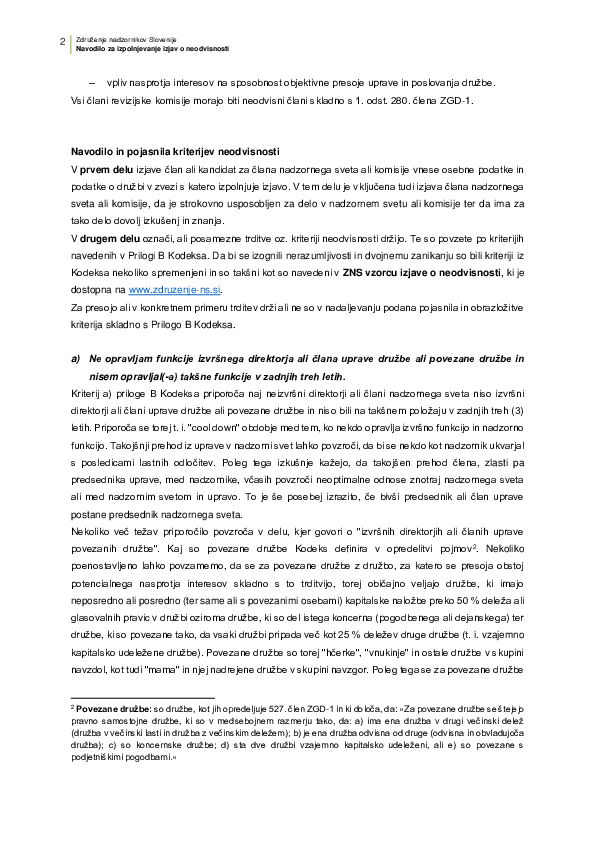 Izjava o neodvisnost člana NS - NAVODILO za izpolnjevanje