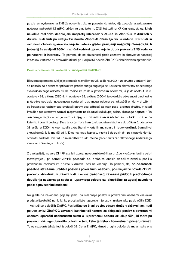 Priporočilo ZNS po uveljavitvi novele ZIntPK-C pri obravnavi in obvladovanju nasprotij interesov