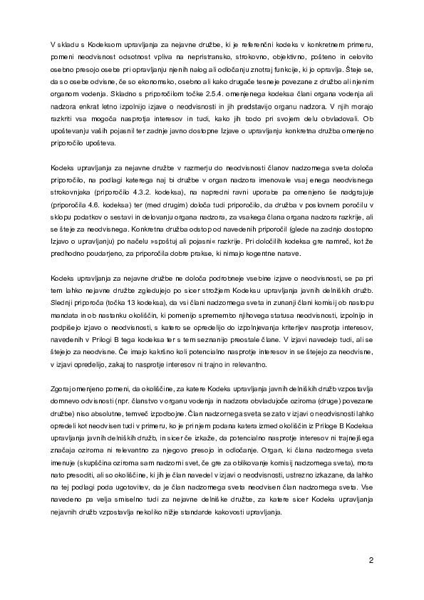 Odvisnost / neodvisnost članov nadzornega sveta in revizijske komisije