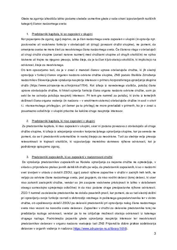 Odvisnost / neodvisnost članov nadzornega sveta in revizijske komisije