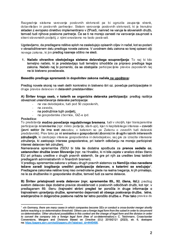 Odziv ZNS na predlog ZSDU