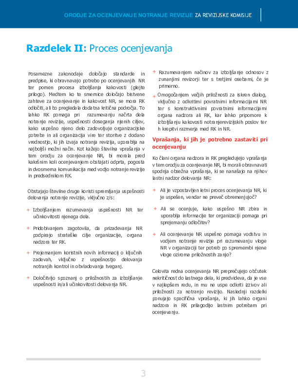 Orodje za ocenjevanje notranje revizije - za revizijske komisije