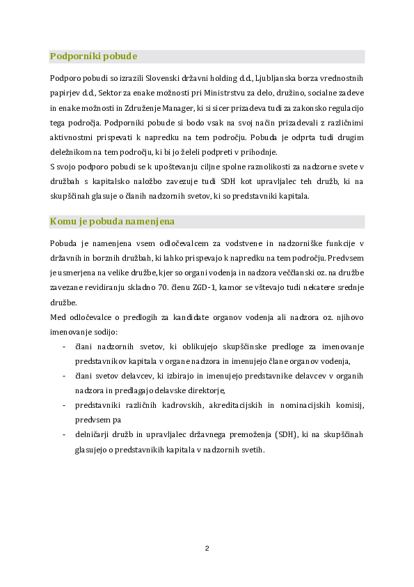 Pobuda 40/33/2026 - Pobuda za prostovoljno doseganje ciljne spolne raznolikosti v organih vodenja in nadzora državnih in borznih družb