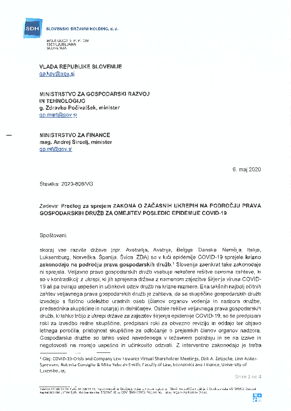 Predlog Zakona o začasnih ukrepih na področju prava gospodarskih družb za omejitev posledic epidemije Covid-19