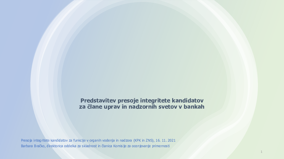 Predstavitev presoje integritete kandidatov za člane uprav in nadzornih svetov v bankah