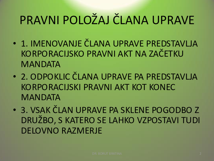 Pregled zakonske ureditve odpoklica uprave in utemeljeni razlogi za odpoklic uprave