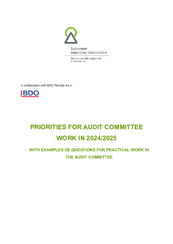 Priorities for Audit Committee Work 2024 / 2025