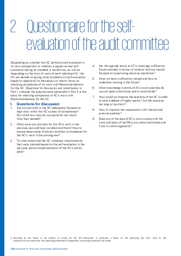 Self-evaluation Questionnaire for the Audit Committee