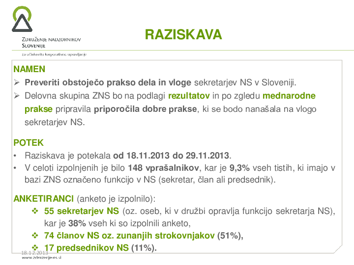 Raziskava o vlogi in delu sekretarjev NS v Sloveniji