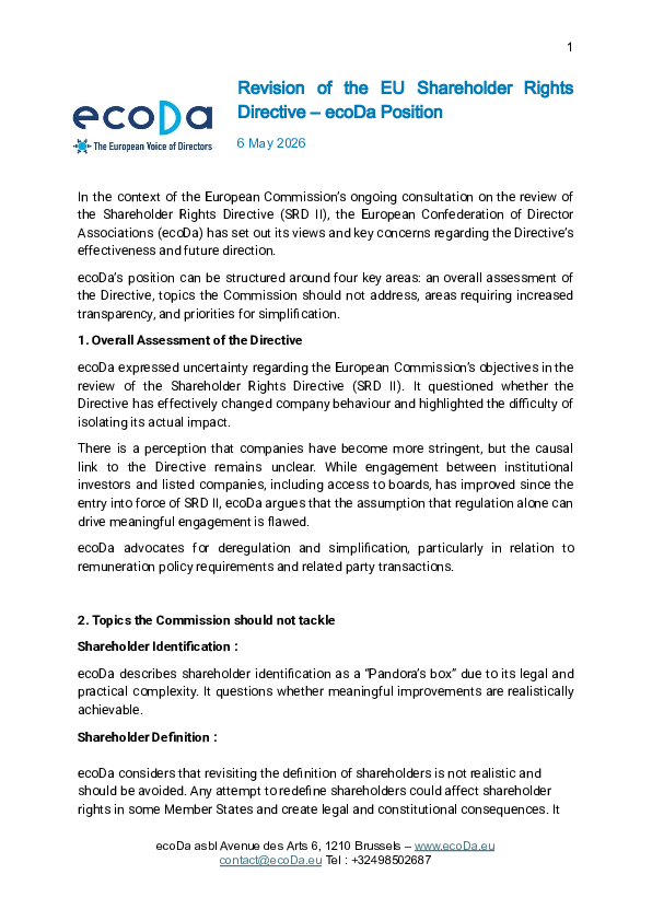 Revision of the EU Shareholder Rights Directive