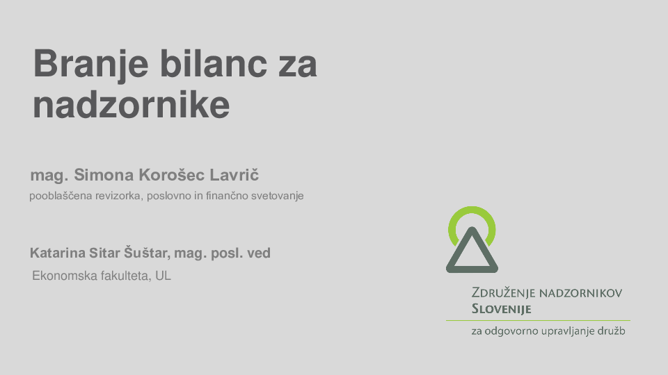 Nadzor nad finančnim poslovanjem družbe - branje bilanc za nadzornike