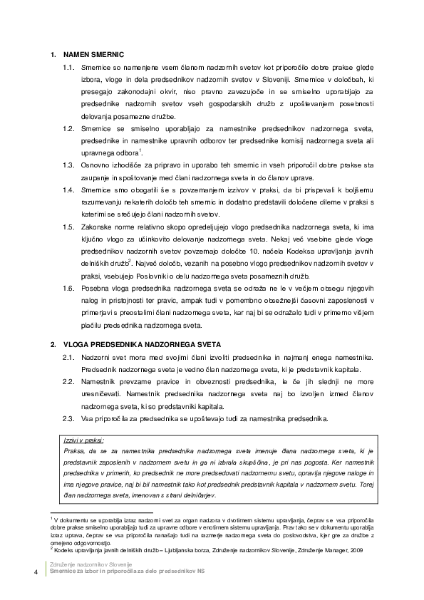 Smernice za izbor in priporočila za delo predsednikov NS