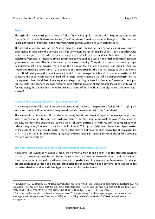 The use of artificial intelligence within the supervisory board