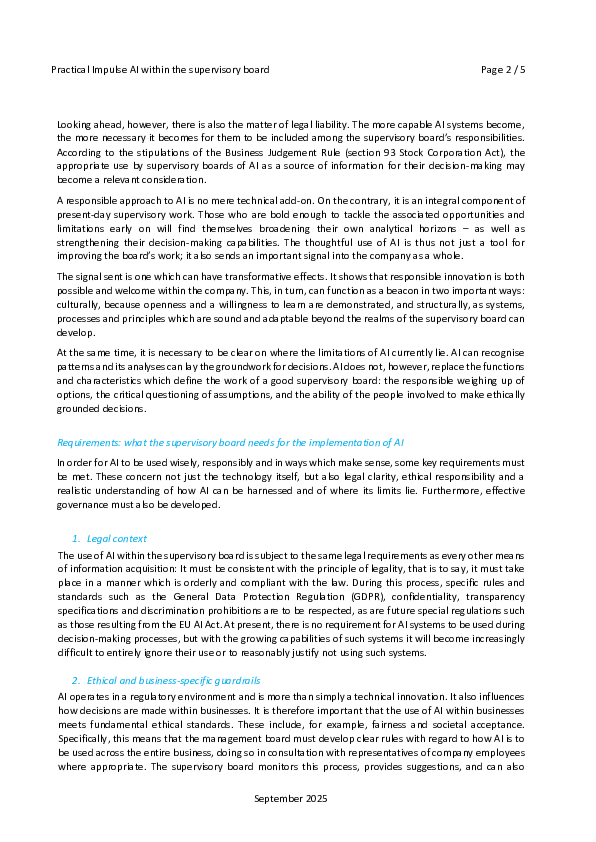 The use of artificial intelligence within the supervisory board