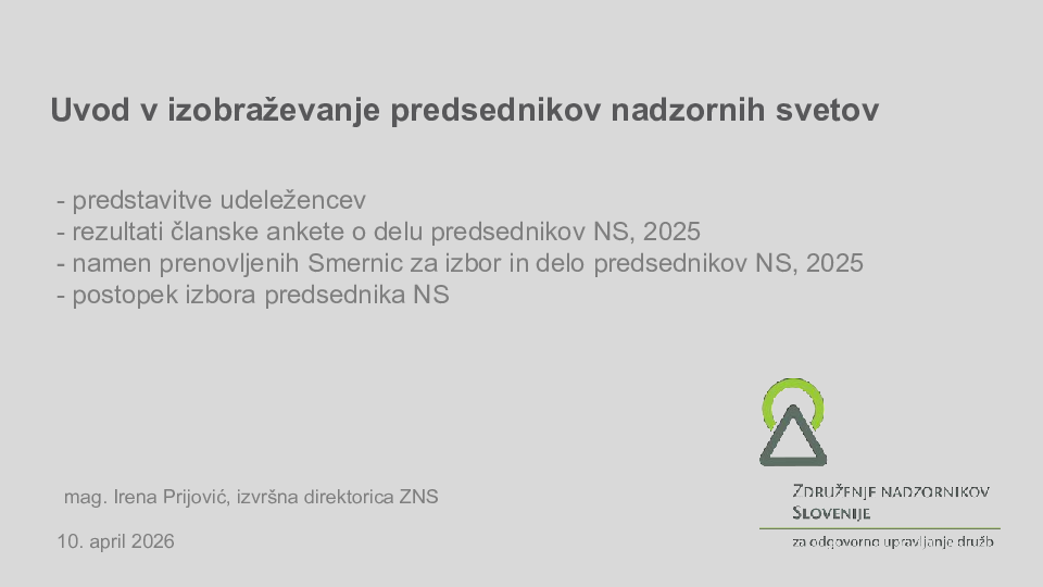 Uvod v izobraževanje predsednikov nadzornih svetov