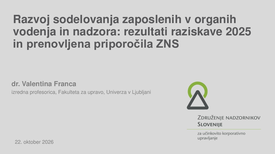 Razvoj sodelovanja zaposlenih v organih vodenja in nadzora: rezultati raziskave 2025 in prenovljena priporočila ZNS
