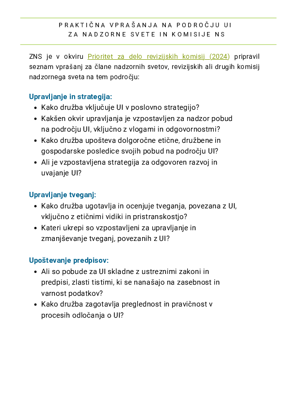 Vloga NS pri nadzoru poslovanja družb na področju uporabe umetne inteligence (UI)