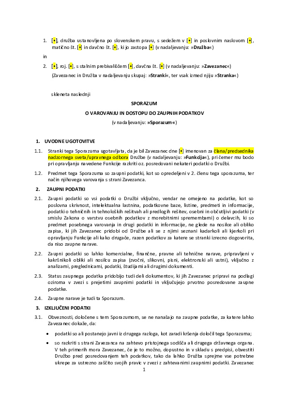 Vzorec sporazuma za dostop do arhiva NS po prenehanju mandata