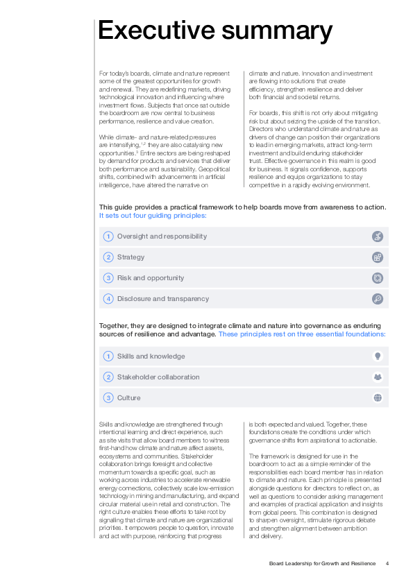 Board Leadership for Growth and Resilience: Guiding Principles for Climate and Nature Governance